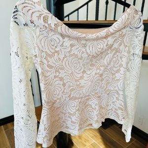 BCBG white and tan mesh top